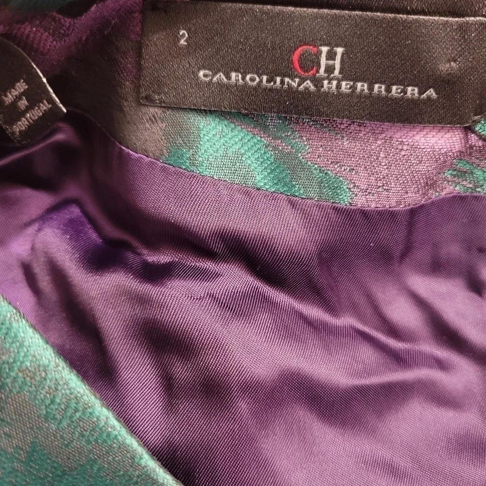 Carolina Herrara Green & Purple Fit & Flare Dress - Picture 4 of 6